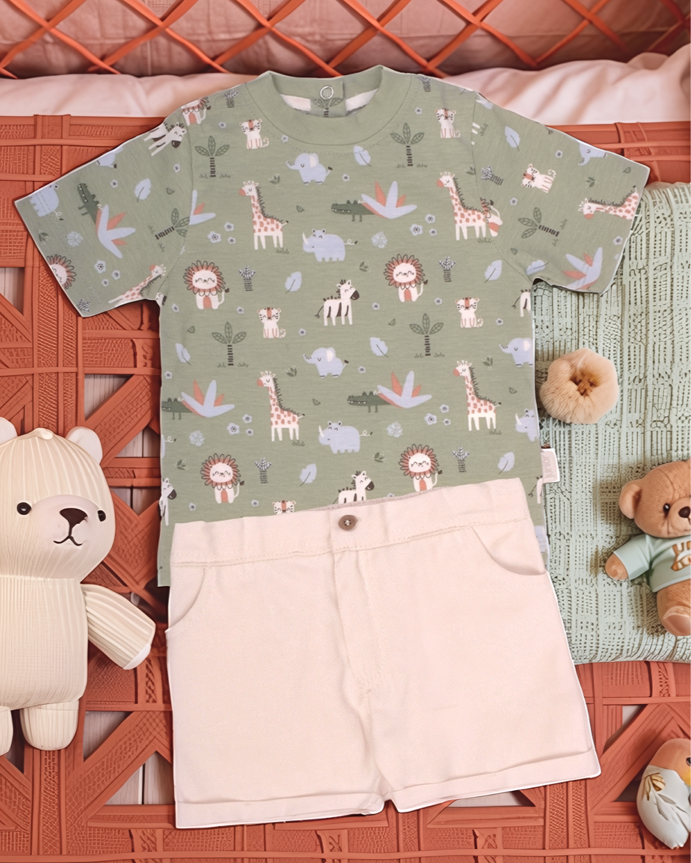 Happy Jungle بيجاما اولادي تيشيرت و شورت مطبوع