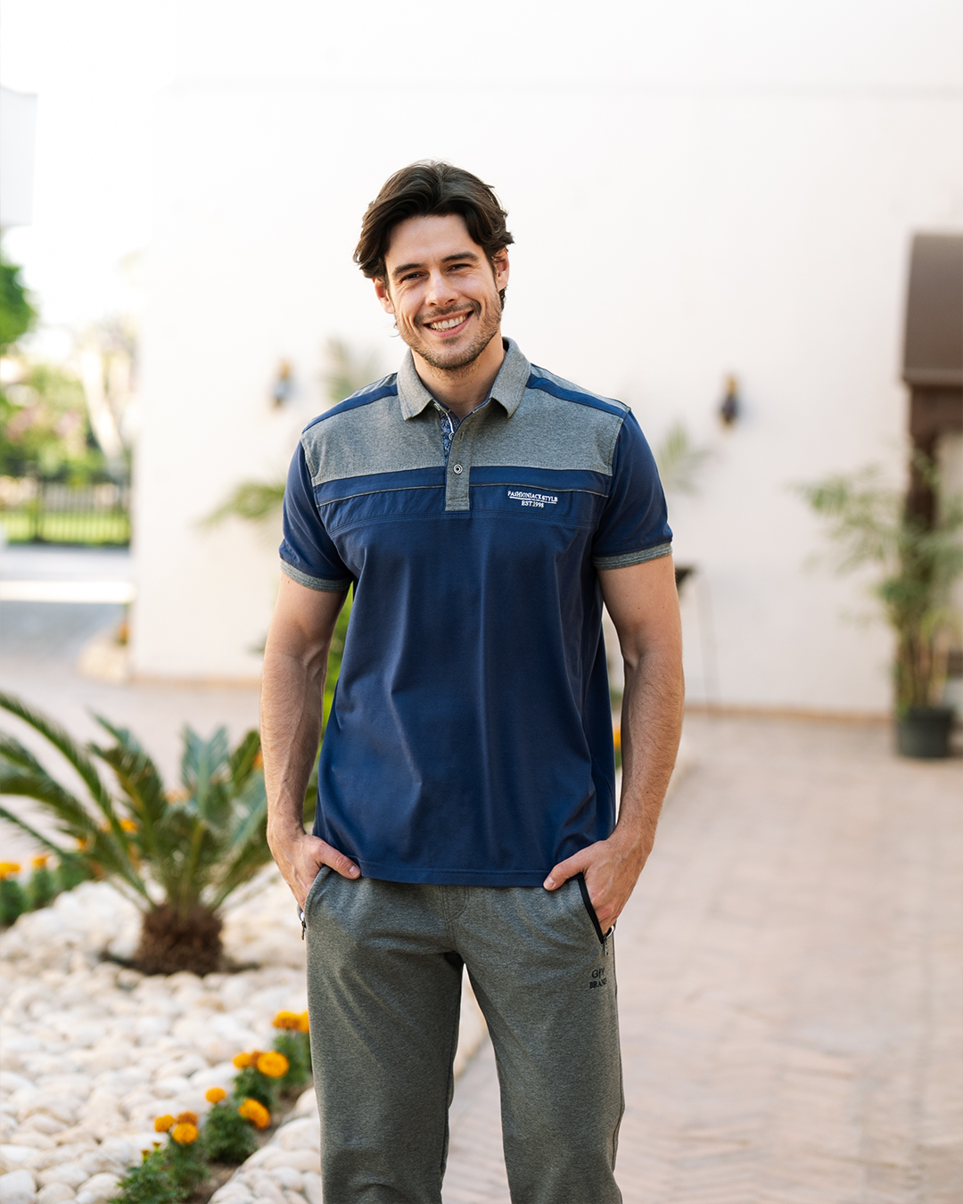 Fashion Jack style بيجاما رجالي نص كم بياقة و بنطلون