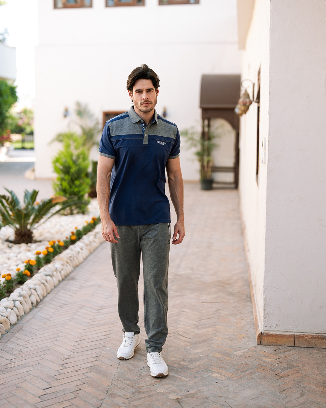 Fashion Jack style بيجاما رجالي نص كم بياقة و بنطلون