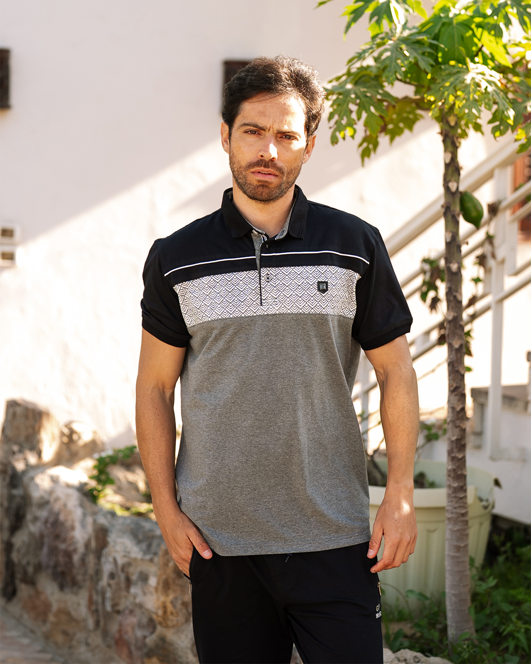 Squares بيجاما رجالي نص كم بياقة و بنطلون