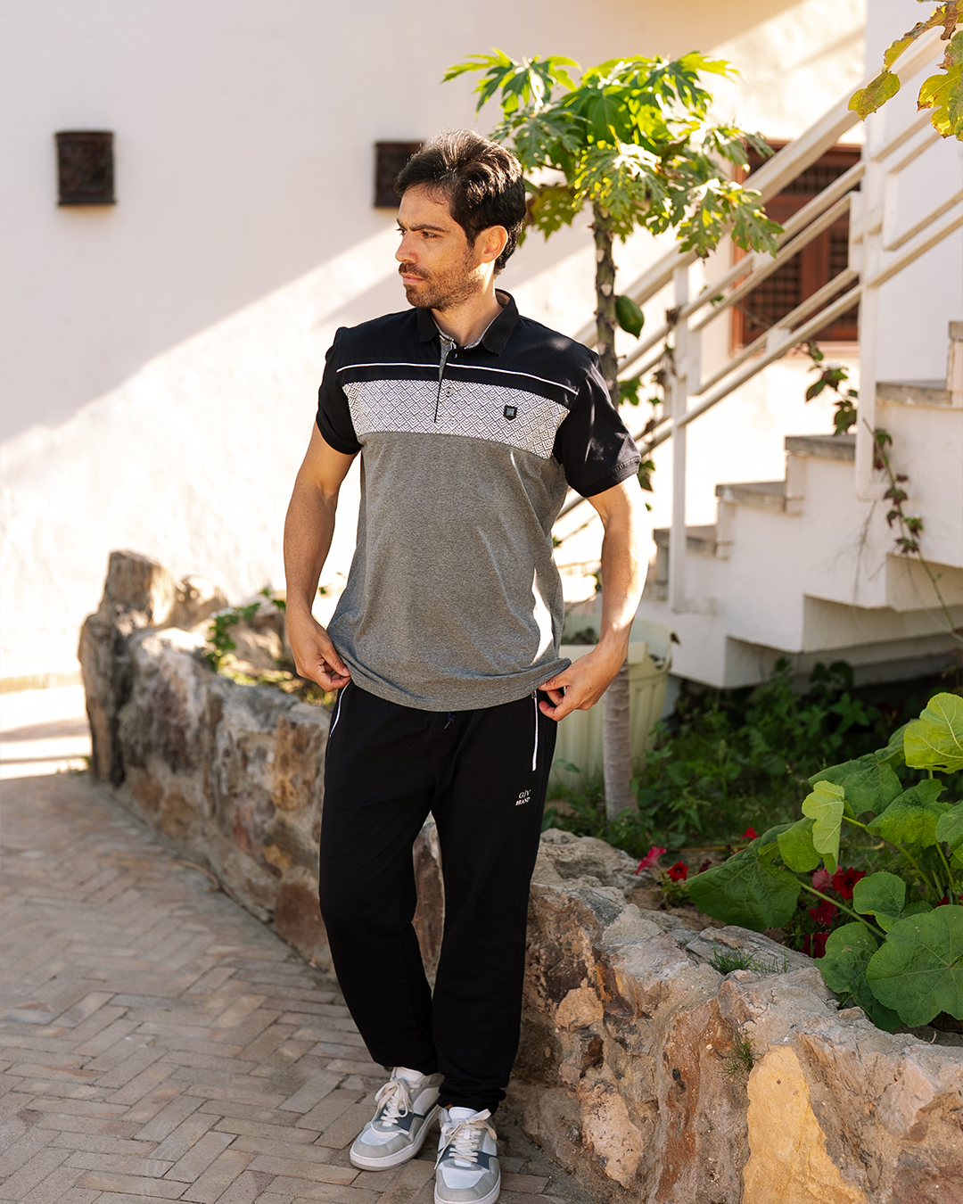 Squares بيجاما رجالي نص كم بياقة و بنطلون