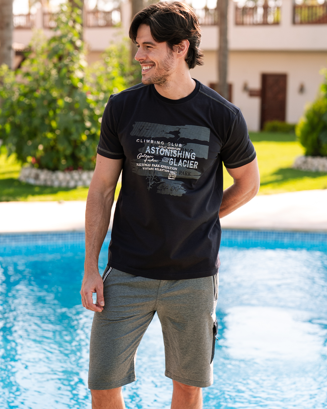 Climbing Club Men's pajamas text, how much and shorts