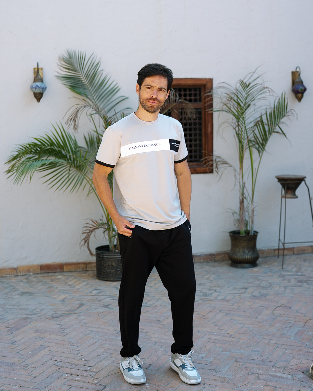 Exchang Men's pajamas text sleeve and trousers