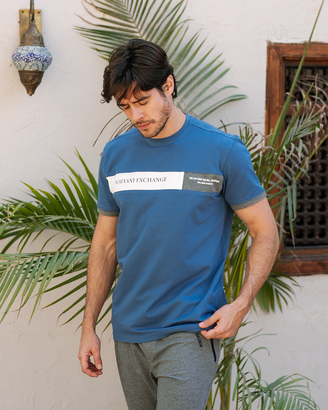 Exchang Men's pajamas text sleeve and trousers