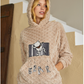 BEAR Women's fur pajamas with a teddy bear hood on the chest and striped pants