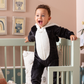 baby panda baby jumpsuit with cabochon and polar zippers lined with fur