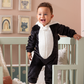baby panda baby jumpsuit with cabochon and polar zippers lined with fur