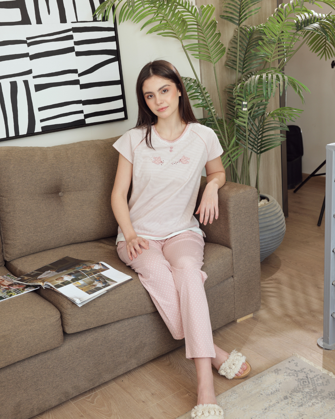 Women's pajamas half a quin long trousers pencil, embroidery, sparrow