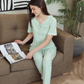 Women's pajamas half a sleeve of long embroidery trousers, dotted printing