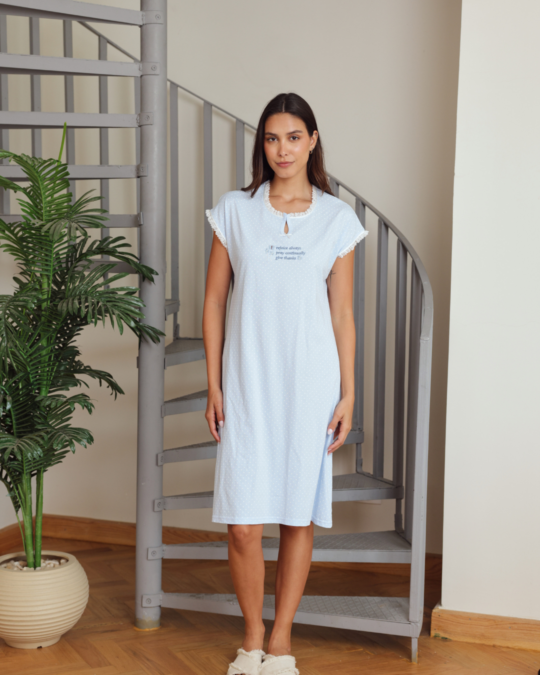 نايت شيرت قصيرة نصف كم طباعة منقط