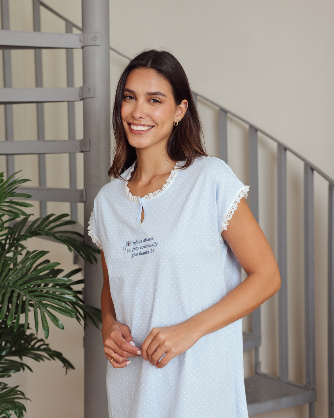 نايت شيرت قصيرة نصف كم طباعة منقط