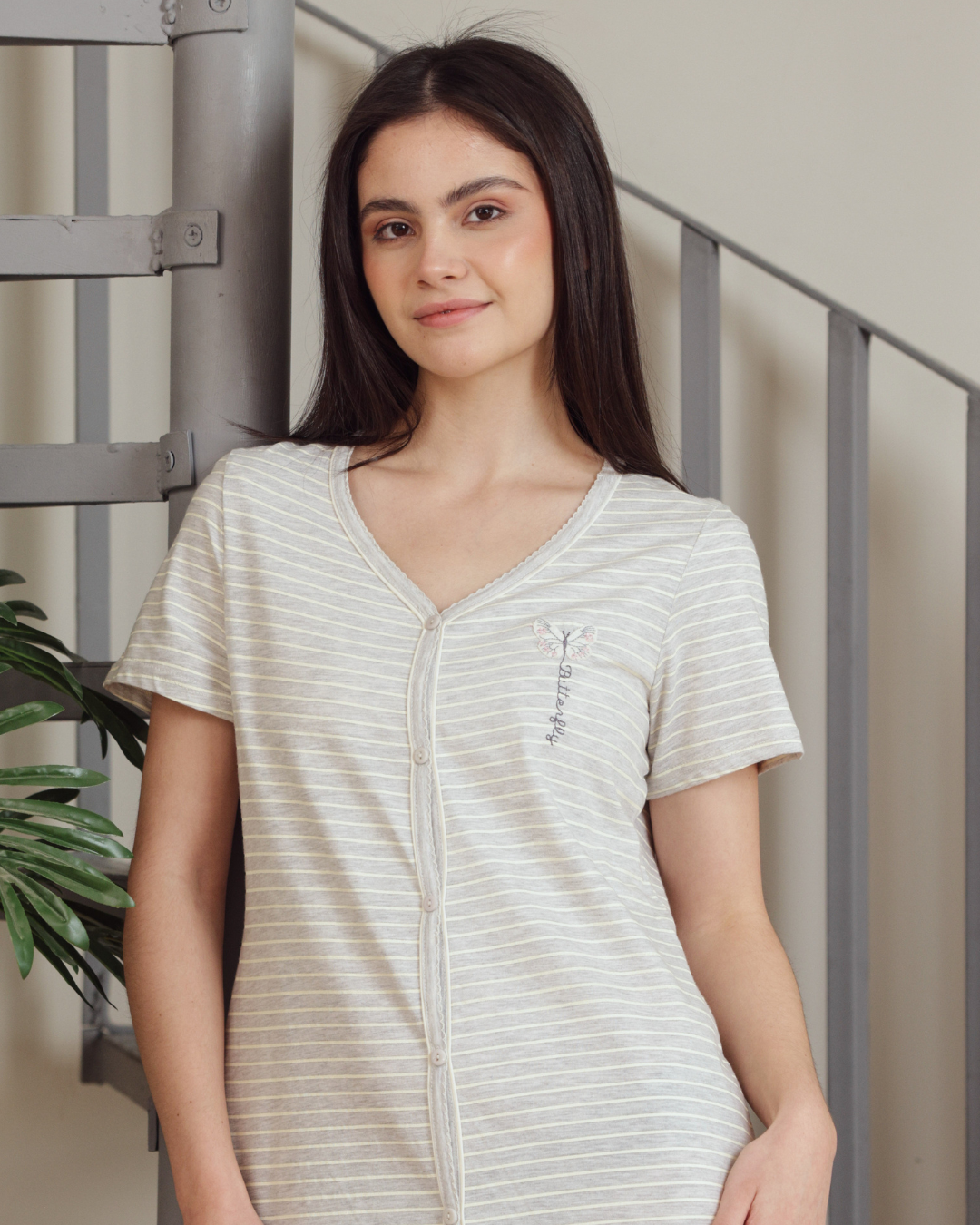 نايت شيرت قصيرة نصف كم طباعة مقلم