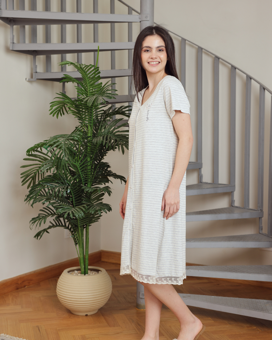 نايت شيرت قصيرة نصف كم طباعة مقلم