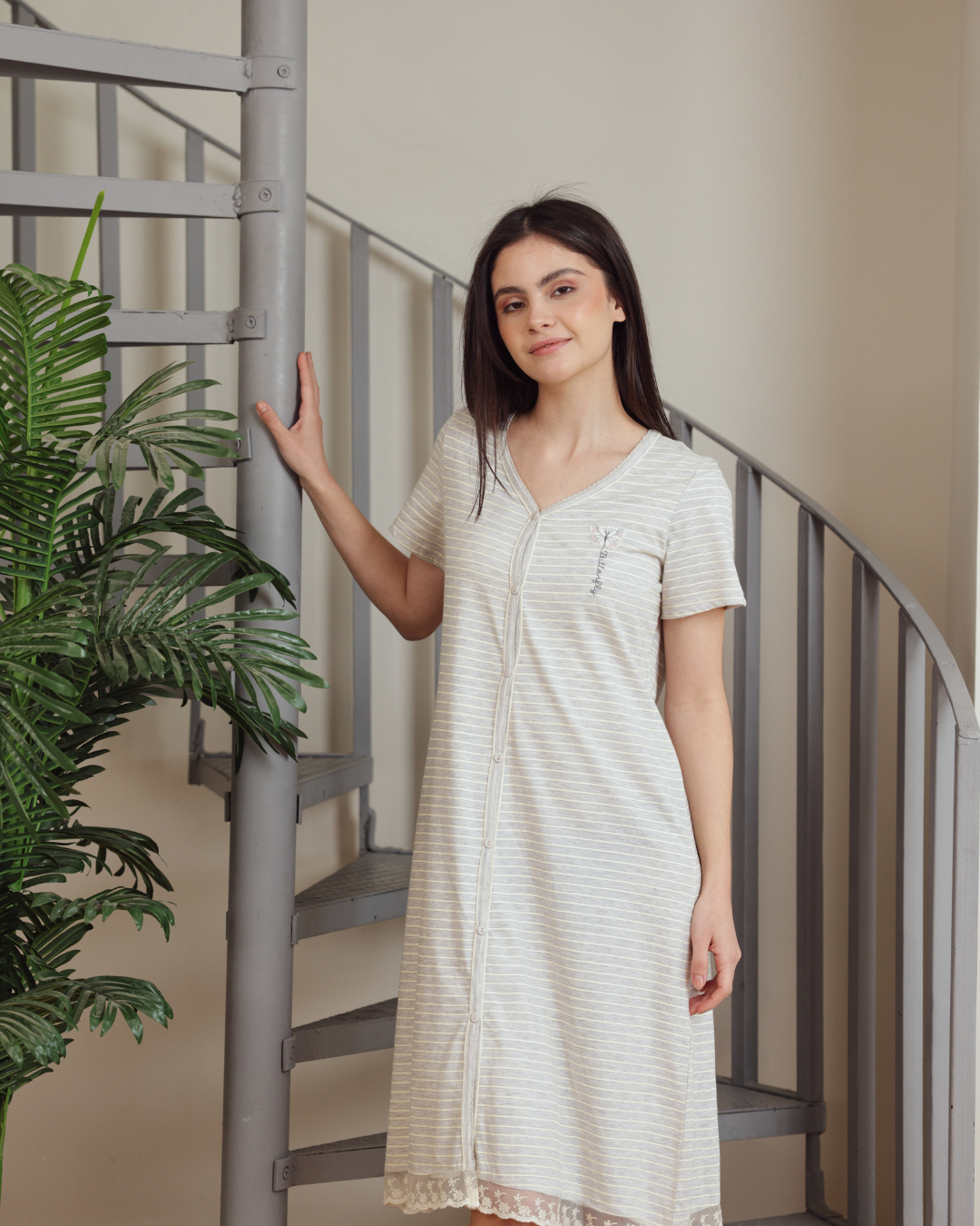 نايت شيرت قصيرة نصف كم طباعة مقلم