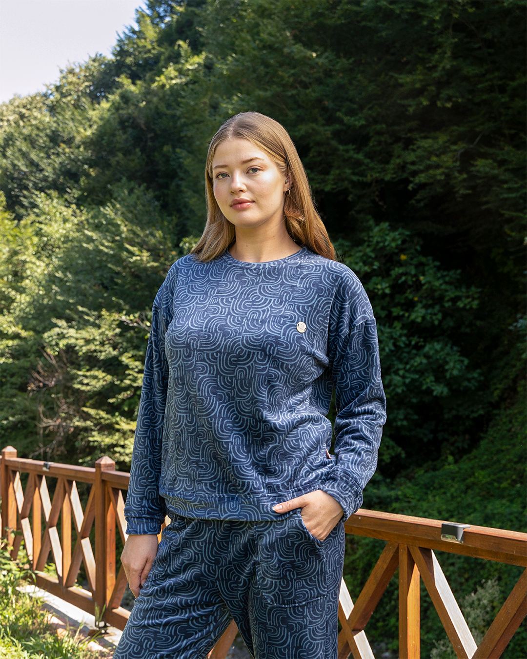 Blue Peacock بيجاما حريمي كُم طويل