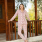 Pink Leaves Women's pajamas with long sleeve buttons and cotton velor pants