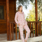 Pink Leaves Women's pajamas with long sleeve buttons and cotton velor pants