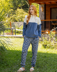 Deer face بيجاما حريمي قطيفة قطن سادة وبنطلون قيفة قطن مطبوع