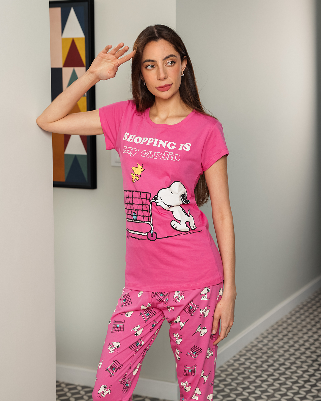Women's half-sleeve pajamas and Snoopy pants