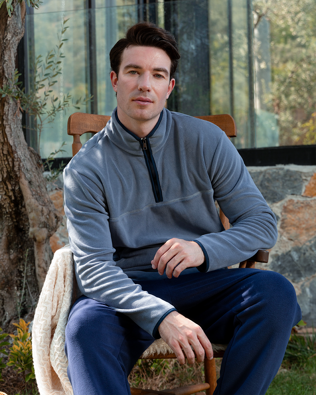 half neck zipper بيجاما رجالي كم طويل بنص سوستة