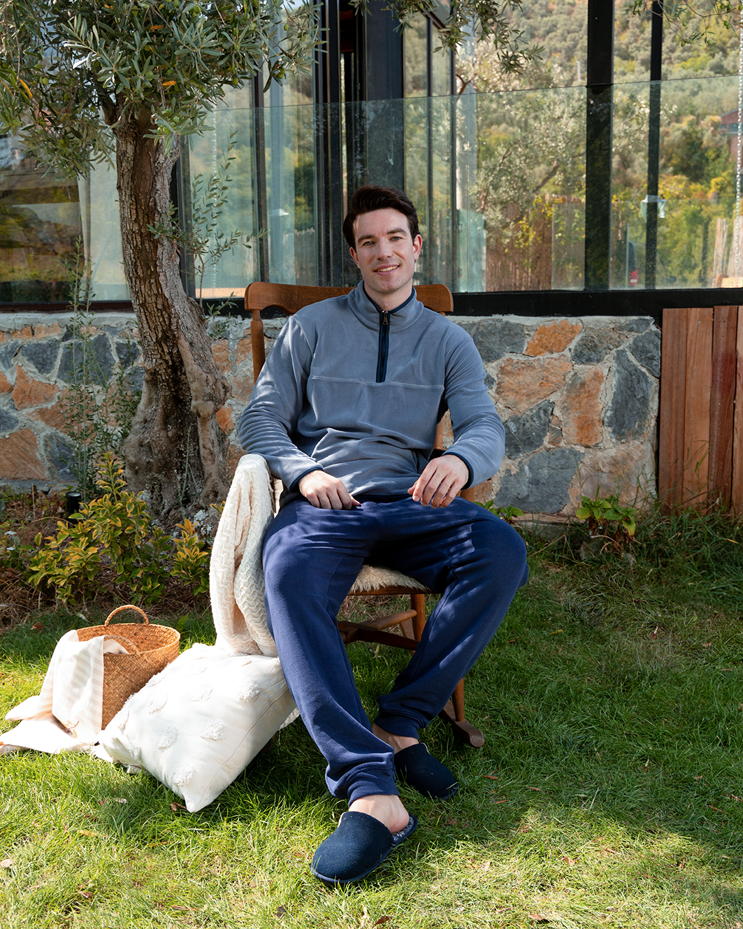 half neck zipper بيجاما رجالي كم طويل بنص سوستة