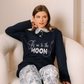 Moon Women's Pajamas Polo Shirt Embroidery on Chest Melton Checked Pants