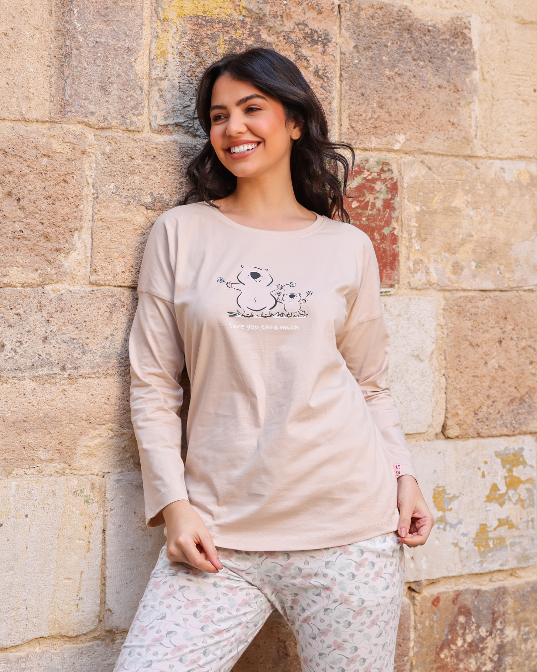 Mom and baby hedgehog women's off shoulder pajamas