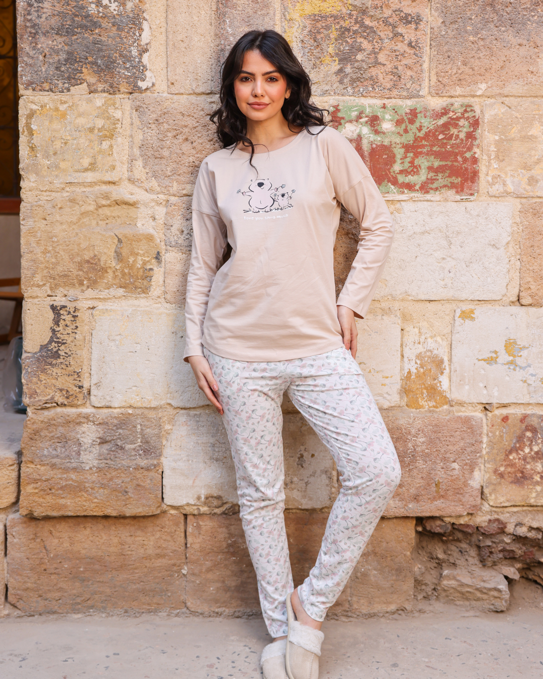 Mom and baby hedgehog women's off shoulder pajamas