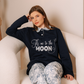 Moon Women's Pajamas Polo Shirt Embroidery on Chest Melton Checked Pants
