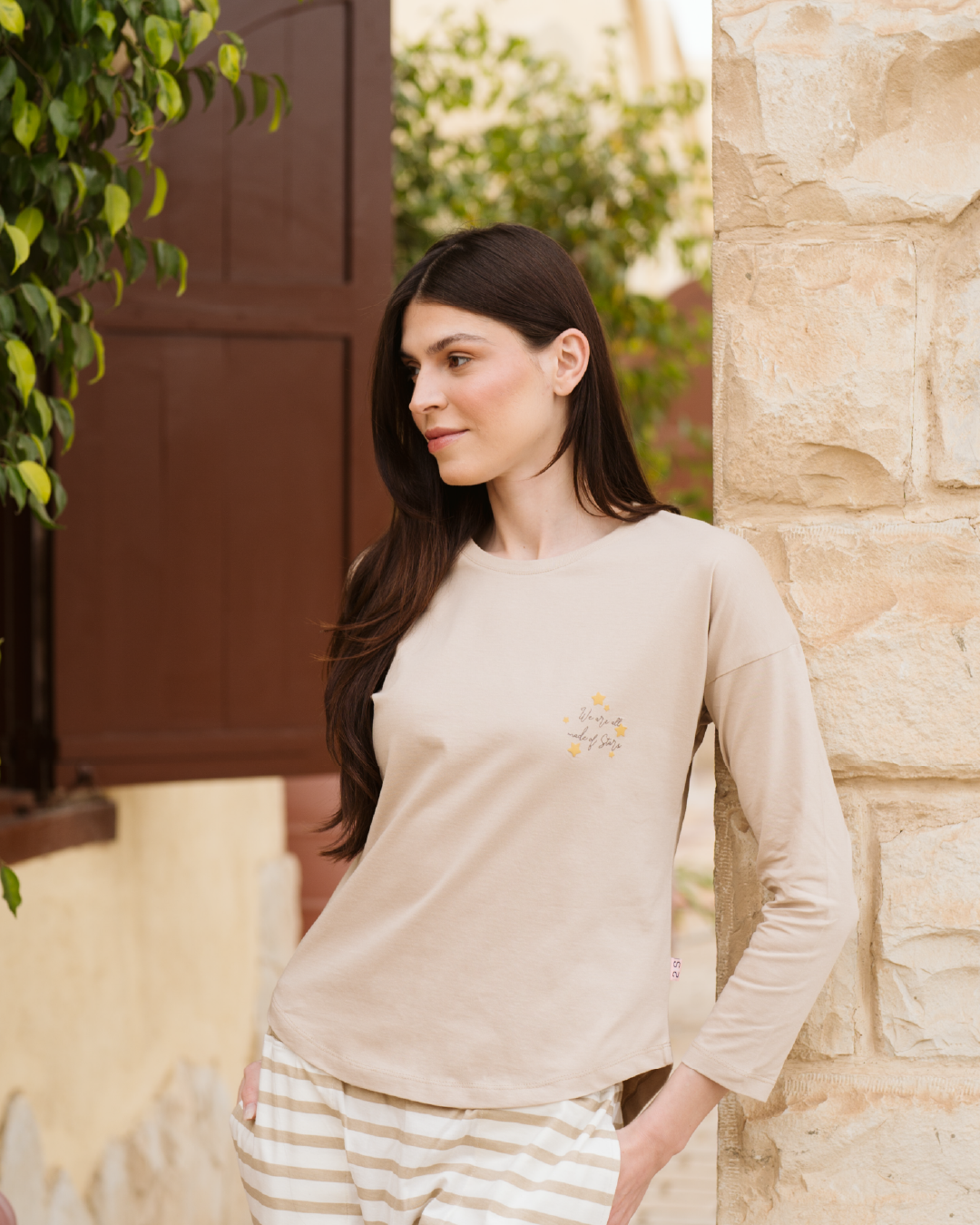 We are all made of stars بيجاما حريمي مقلم