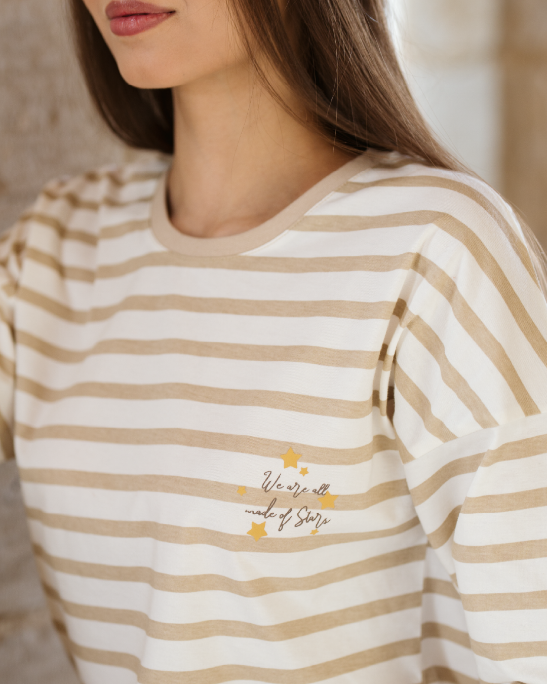 We are all made of stars بيجاما حريمي مقلم