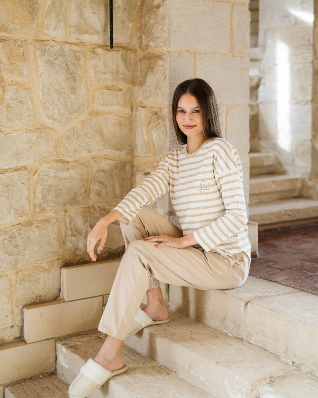 We are all made of stars بيجاما حريمي مقلم