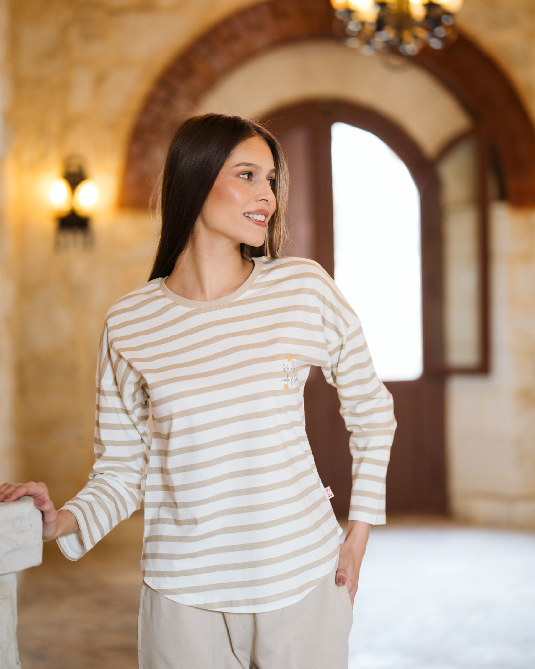 We are all made of stars بيجاما حريمي مقلم