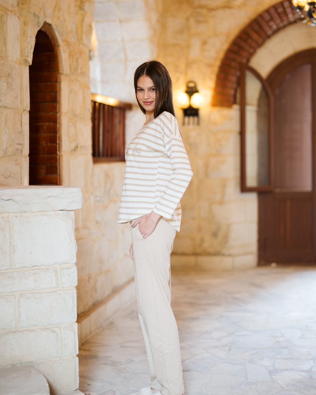 We are all made of stars بيجاما حريمي مقلم