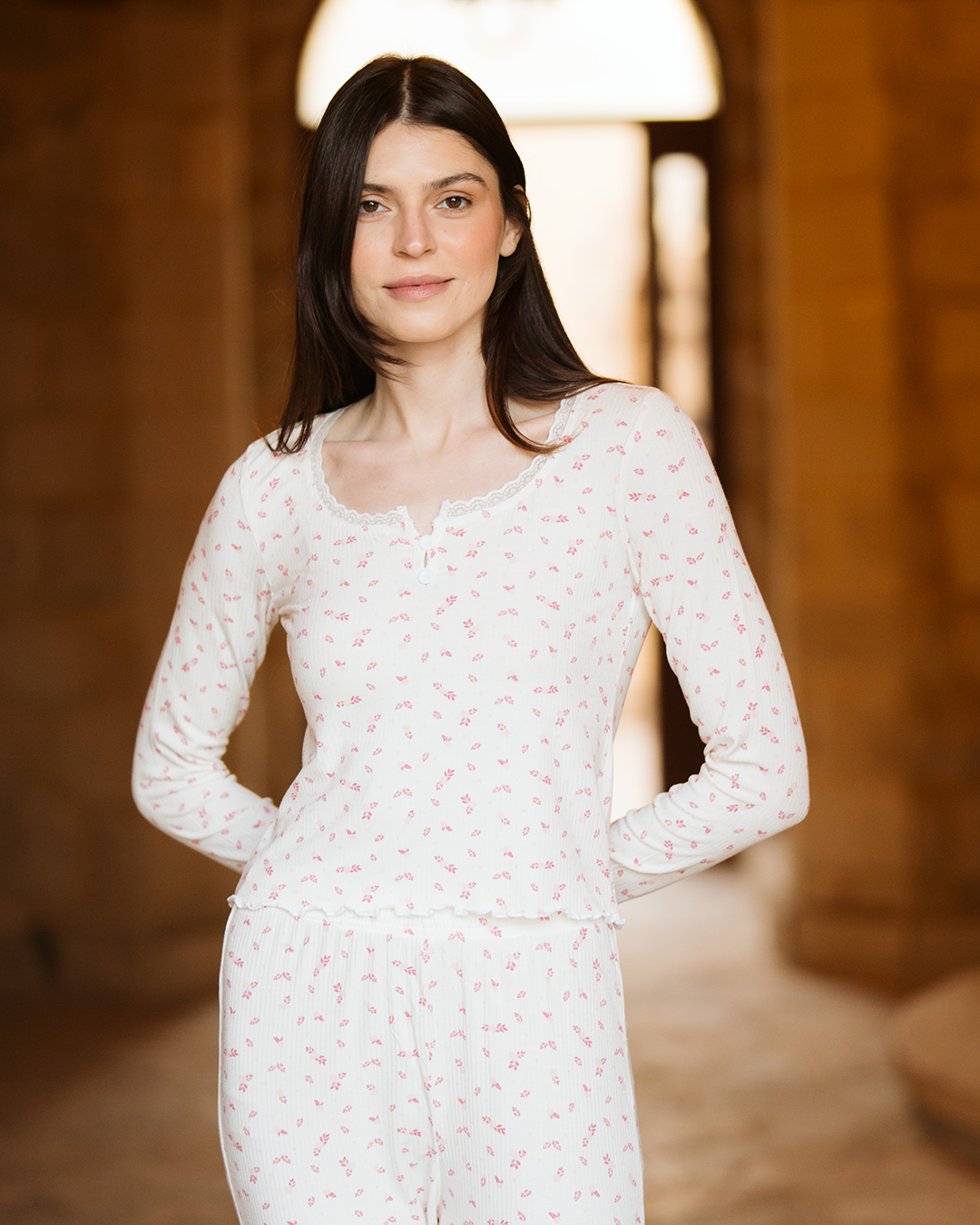 Ribbed Set بيجاما حريمي ريب مطبوع