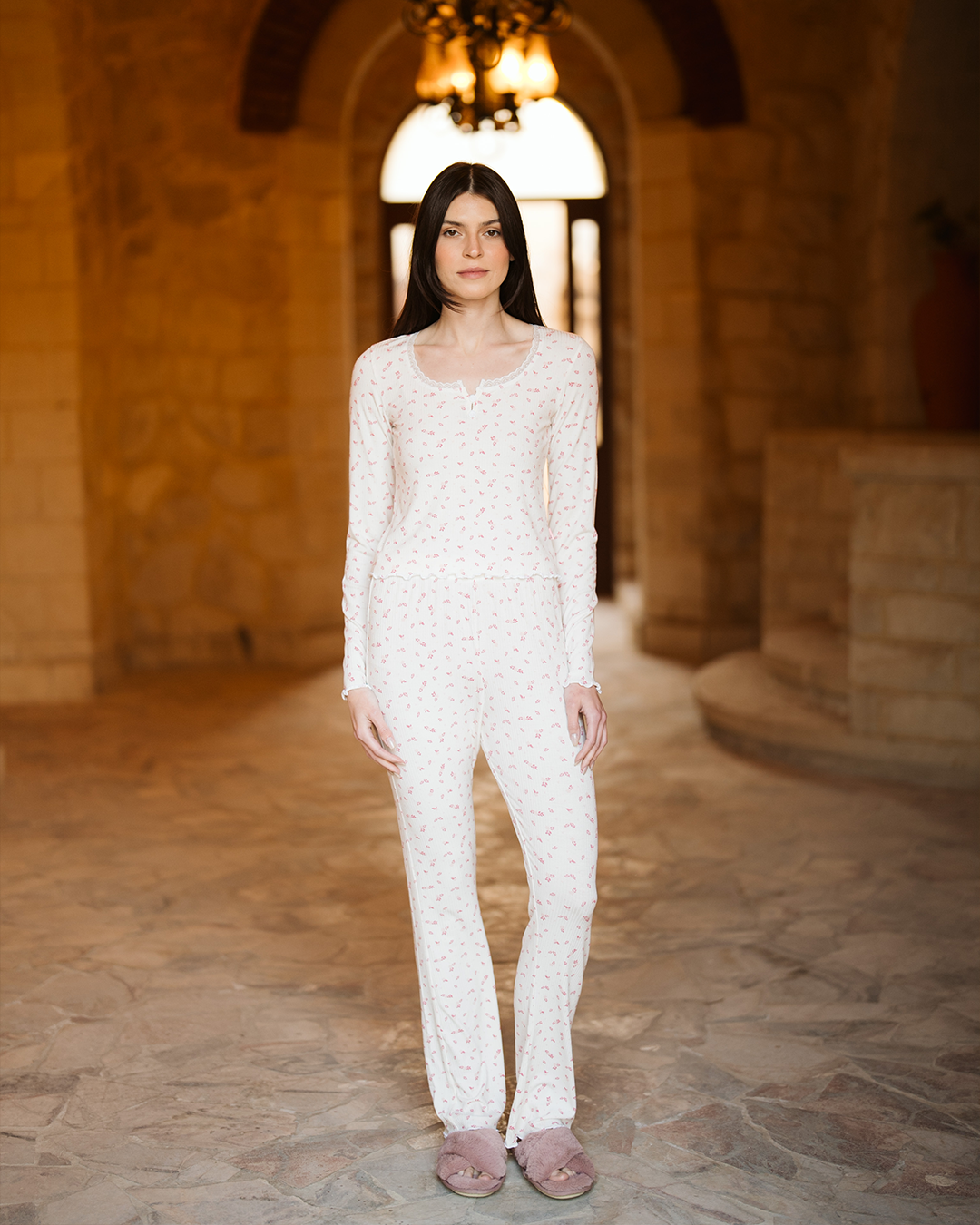 Ribbed Set بيجاما حريمي ريب مطبوع