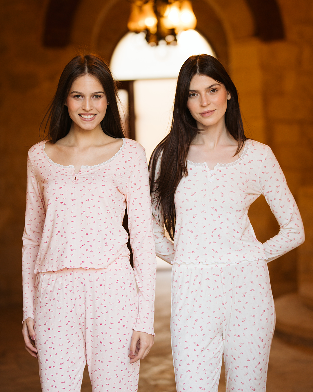 Ribbed Set بيجاما حريمي ريب مطبوع