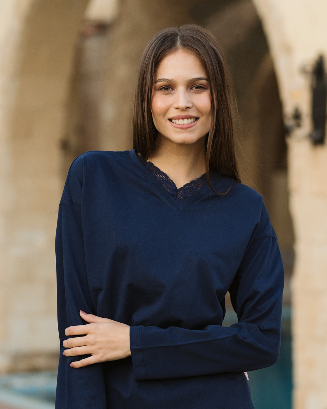 Lovely hearts بيجاما حريمي بكم و بنطلون مطبوع قطن