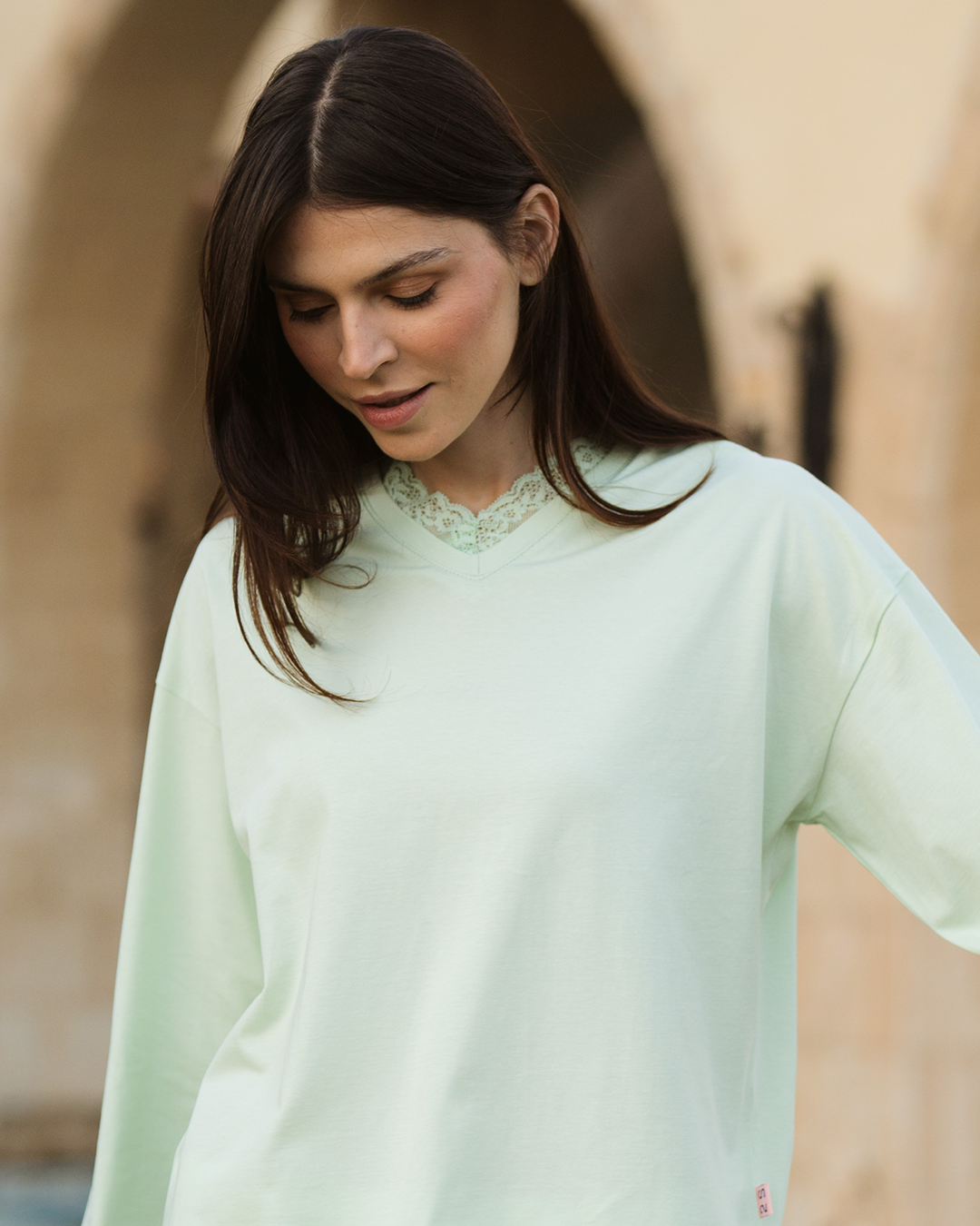 Lovely hearts بيجاما حريمي بكم و بنطلون مطبوع قطن