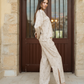 Spring vibes Women's pajamas with long sleeves and trousers with a slit on the side