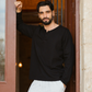 Striped men's pajamas with sleeves and buttons