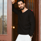 Striped men's pajamas with sleeves and buttons