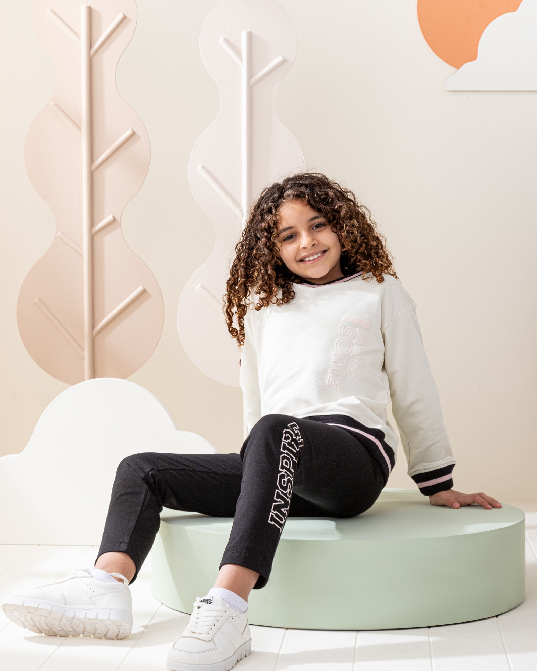 Grl Pwr Awesome بيجاما اطفالي بناتي سويتشرت وليجنج