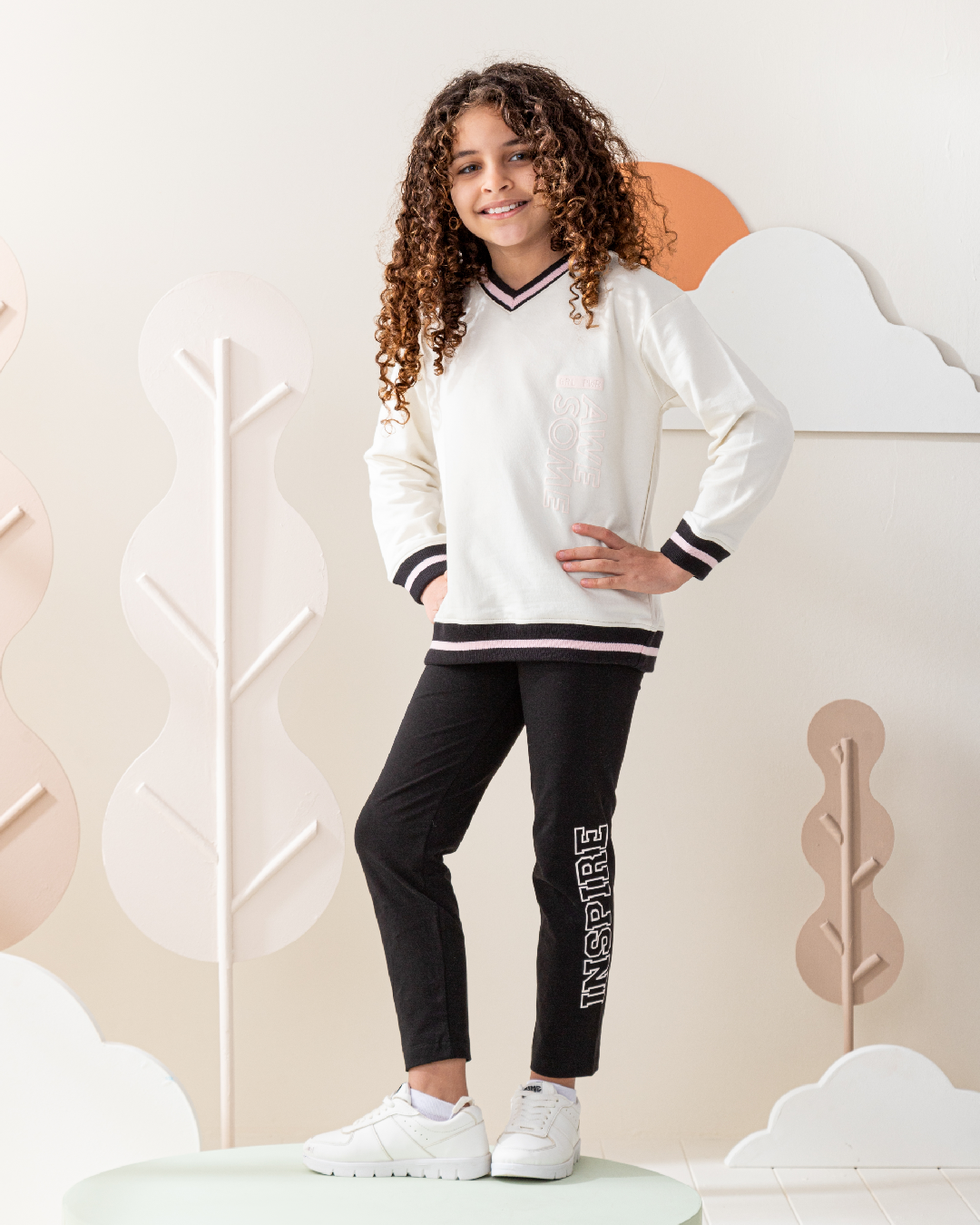 Grl Pwr Awesome بيجاما اطفالي بناتي سويتشرت وليجنج