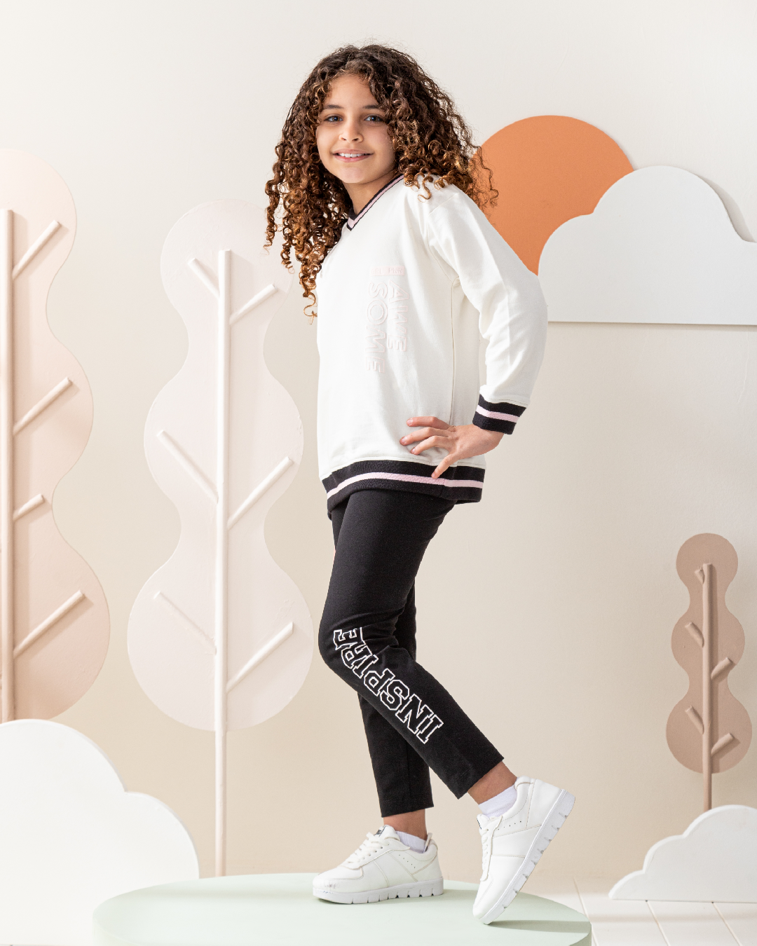 Grl Pwr Awesome بيجاما اطفالي بناتي سويتشرت وليجنج