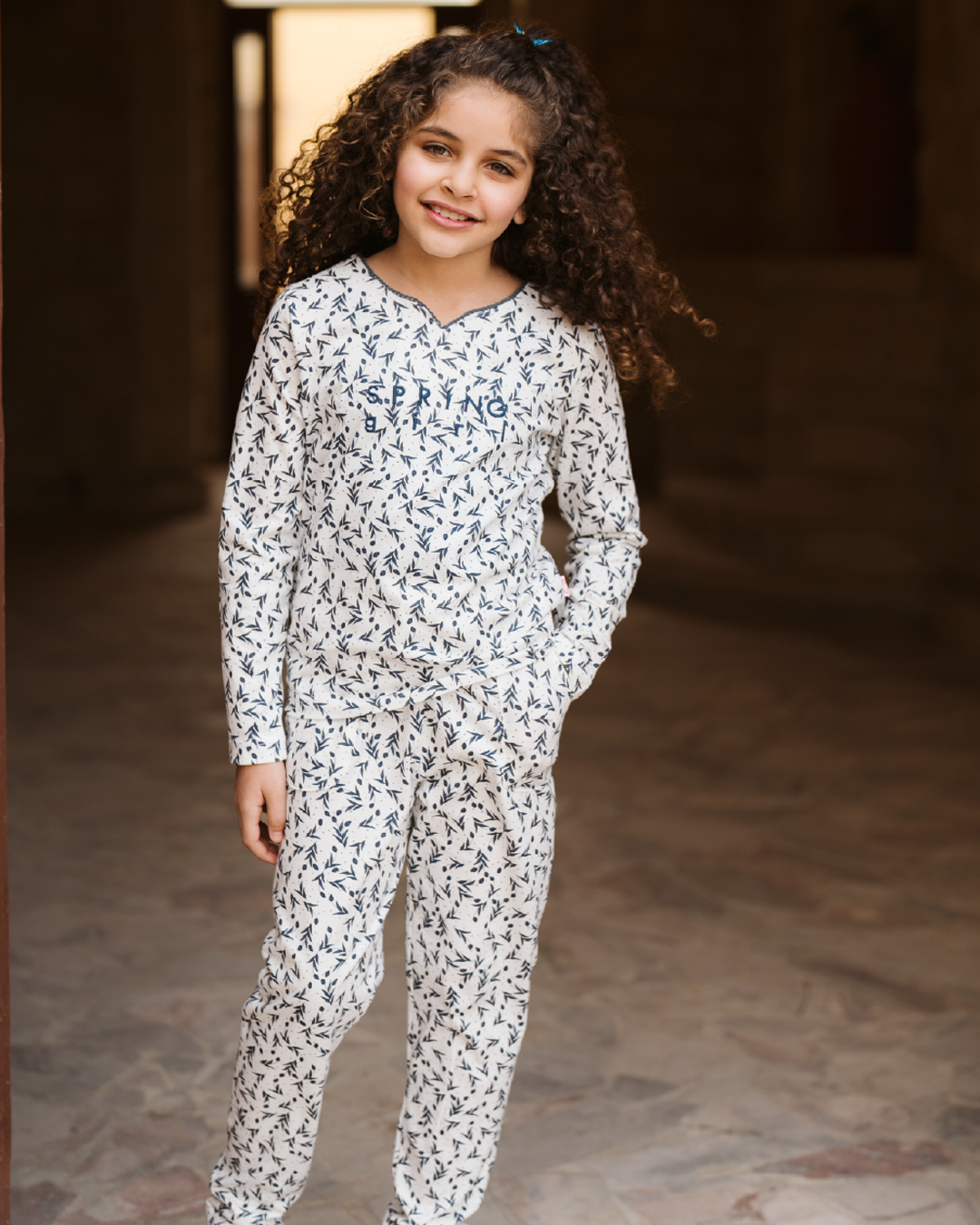 tiny roses بيجاما بناتي كُم طويل