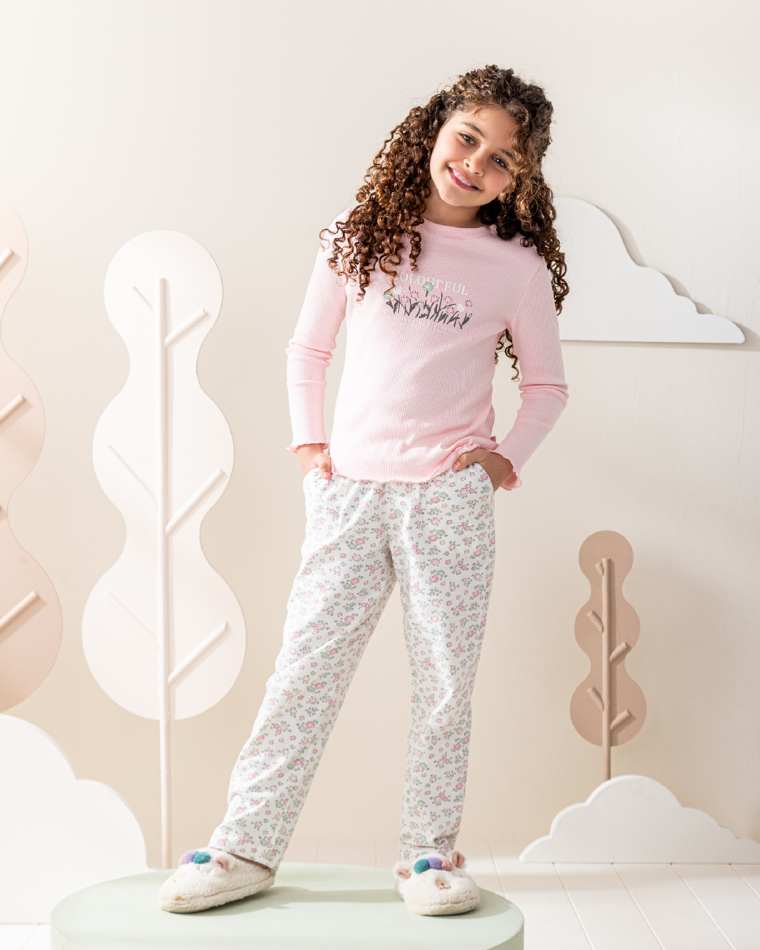 Colorful Flowers بيجاما بناتي كُم طويل