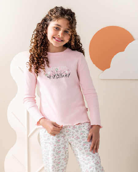 Colorful Flowersبيجاما بناتي كُم طويل