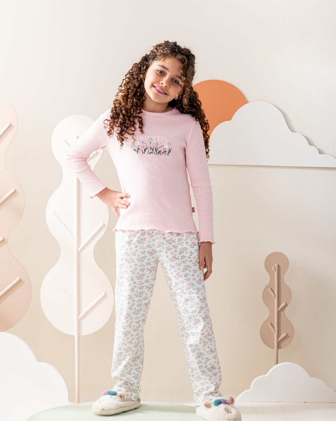 Colorful Flowers بيجاما بناتي كُم طويل