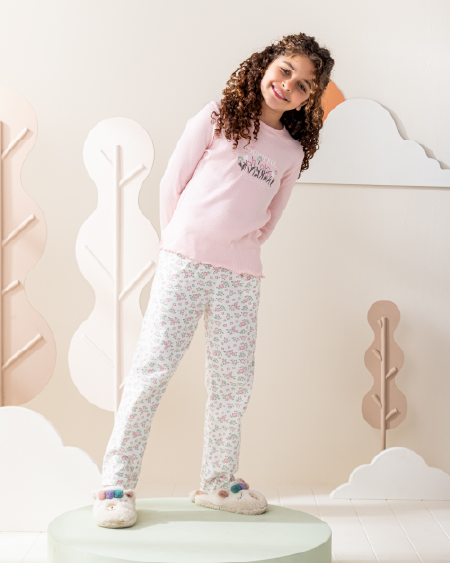 Colorful Flowersبيجاما بناتي كُم طويل